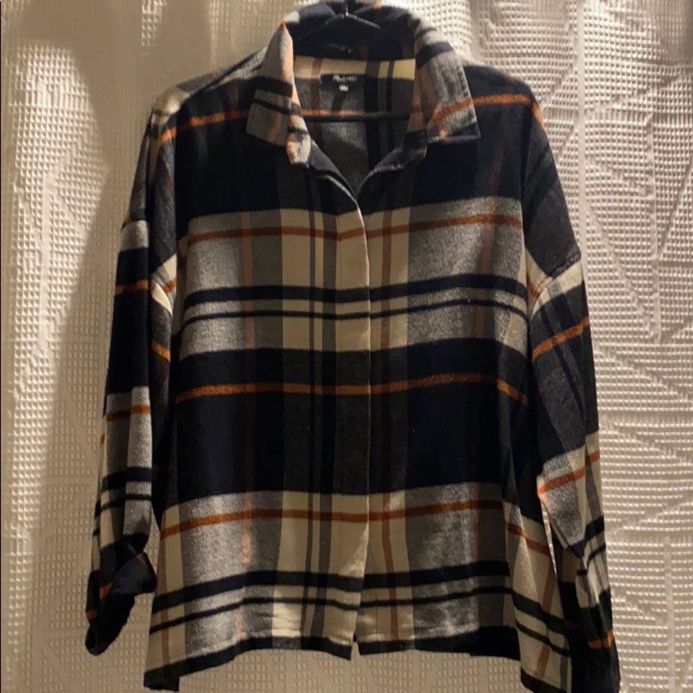 Madewell Plaid Button Down Shirt - Black, White, Orange